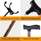 Tetrapod Walking Stick, 10 Heights Adjustable, Lightweight, Comfortable Hand Grip, Non-Slip Base, Telescopic Cane Walking Aid for Seniors Men Woman (Color : Brown-a)