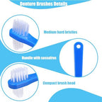 6 Pcs Denture Cleaning Brush, Portable Dual Headed Hard Bristle Denture Toothbrush, Double Sided T-Shaped Special False Teeth Toothbrush for Clear Braces Mouth Guards (Blue, Red, White)