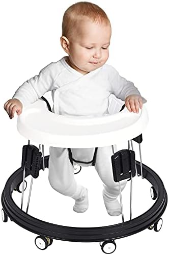 Adjustable Baby Walkers for Baby with Easy Clean Tray, Universal Wheeled Walker, Anti-Rollover Folding Walker for Girls Boys 6-18Months Toddler (White)