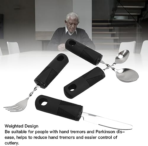 Tyenaza Weighted Silverware, Hand Tremor Spoon Fork Knife Adaptive Utensil Set for Parkinsons Patients Arthritic Aid