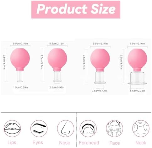 Facial Cupping Therapy Set Plastics, Eye Face Vacuum Massage Anti Cellulite Cup - Silicone, for Beauty Body Cup Lymphatic Fascia(Rose)