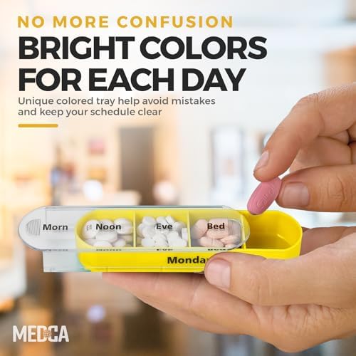 MEDca Weekly Pill Organizer, Four Times-a-Day, Pack of 2 Dispensers with Stackable AM/PM Compartments