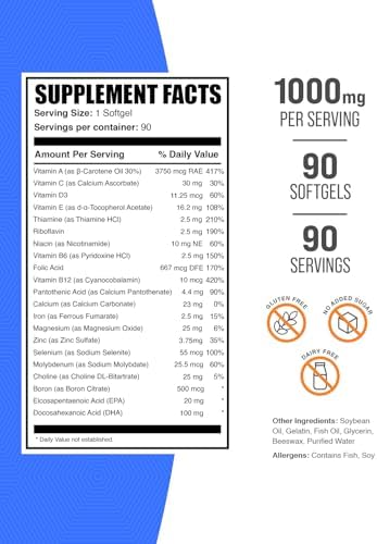 BulkSupplements.com Multivitamin Softgels - Daily Multivitamin, Multimineral Supplement, for Adults with Fish Oil - Gluten Free, 1 Softgel per Serving, 90 Count (Pack of 1)