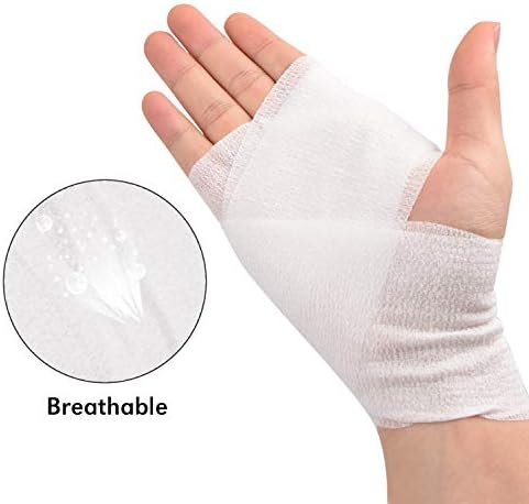 TOBWOLF 12PCS Self Adhering Bandage, 3" x5yd / 7.5cmx4.5m Cohesive Elastic Bandage Wrap Gauze Roll, Breathable Sports Tape, Medical Wrap for Wrist Ankle Knee Leg Sprains Swelling - White