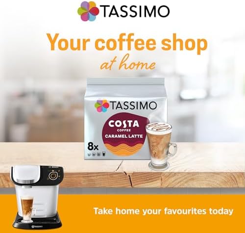 Tassimo Costa Caramel Latte 16 discs, 8 servings (Pack of 5, Total 80 discs, 40 servings)