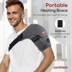 Cordless Shoulder Heating Pad with Vibration Massage for Frozen Shoulder Rotator Cuff Pain Relief, 5000mAh Battery Powered Heated Shoulder Brace Wrap, 1-3H Hot Compress for Men & Women