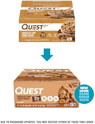 Quest Nutrition Chocolate Chip Cookie Dough Protein Bars, High Protein, Low Carb, Gluten Free, Keto Friendly, 12 Count