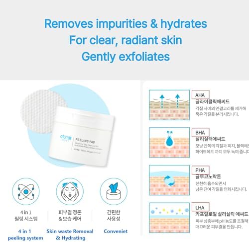 A.T.O.M.Y. Peeling Pad 40 Pack - Dual-Sided Exfoliating Peel Pads for Face - Gentle Moisturizing Glycolic Acid with White Flower Extracts - Facial Radiance and Resurfacing for Healthier Skin