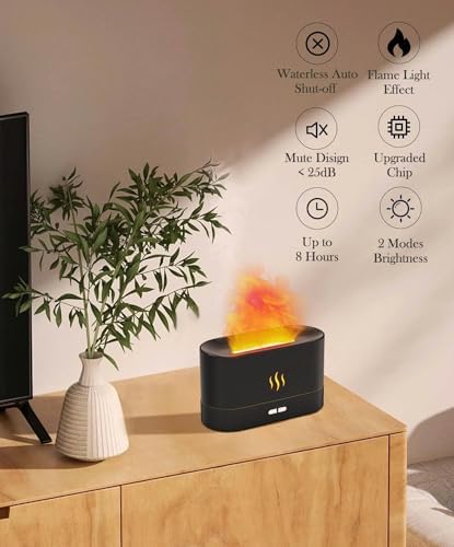Flame Air Diffuser Humidifier,Upgraded Scent Diffuser for Essential Oils,Ultrasonic Aromatherapy,Fire Mist Humidi with 2 Brightness,Auto-Off Function for Room Home Office(Black)