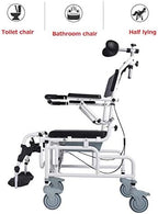 Tilt Shower Commode Chair Personal Mobility Assist Toilet Commode Wheelchair Transport Rolling Chair Waterproof with Padded Flip-up Arm and Foot Rests Adjustable Headrest (with Headrest)
