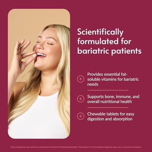 Bariatric Advantage Chewable High ADEK with Iron - for Bariatric Patients - High Potency Vitamin A, D, E & K - Includes B-Vitamins - Chewable Multivitamins - Tropical Fruit - 60 Count