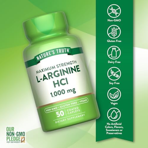 Nature's Truth L-Arginine HCL 1000mg | 50 Caplets | Essential Amino Acid Supplement | Vegan, Non-GMO & Gluten Free Supplement