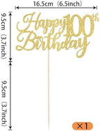 Rsstarxi 1 Pack Happy 100th Birthday Cake Topper Gold Glitter Cheers to 100 Years Hello 100 Fabulous Cake Pick for It's My 100 Birthday Theme Celebrate Party Cake Decorations Supplies
