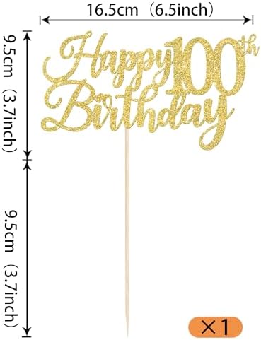 Rsstarxi 1 Pack Happy 100th Birthday Cake Topper Gold Glitter Cheers to 100 Years Hello 100 Fabulous Cake Pick for It's My 100 Birthday Theme Celebrate Party Cake Decorations Supplies