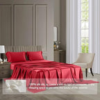 DISANGNI 22 Momme 100% Mulberry Silk Bedding Set - 4-Piece Luxury (2 Pillowcases, 1 Fitted Sheet, 1 Flat Sheet) - 6A Grade Natural Silk (Red, Queen)