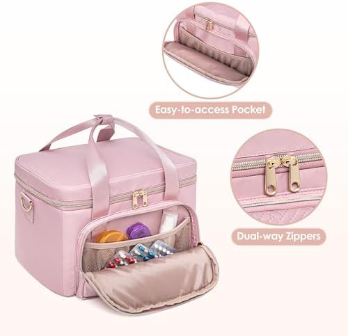 Medicine Storage Bag with 2 Medical Bags, Pill Bottle Organizer Bag Empty First Aid Bag for Travel, Home Healthcare, Pink(Empty Bag Only)