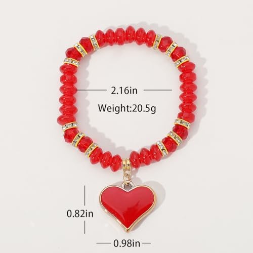 Natural Stone Love Heart Bracelet Beaded Crystal Peach Heart Bracelet Handmade Jewelry for Women Couple Colorful Stone Elastic Pendant Bracelet