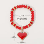 Natural Stone Love Heart Bracelet Beaded Crystal Peach Heart Bracelet Handmade Jewelry for Women Couple Colorful Stone Elastic Pendant Bracelet