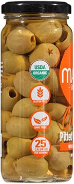 Mario Camacho Foods Greek Organic Green Olives Pitted with Touch of Olive Oil, 6.0 Ounce (170g)