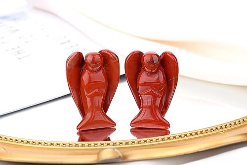 QINJIEJIE Red Jasper Crystal Angel Decor Guardian Angel Statue Hand Carved Stone Figurines Reiki Gemstones Room Home Office Decorations Gifts for Women