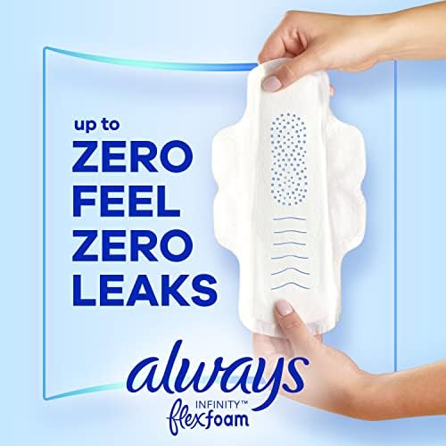 Always Infinity Feminine Pads For Women, Size 1 Regular Absorbency, With Wings, With Flexfoam, Unscented, 18 Count