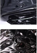 Women's Full Body Wetlook PVC Leather Back Zipper Crotch Bodysuit Handmade Catsuit Attached Gloves