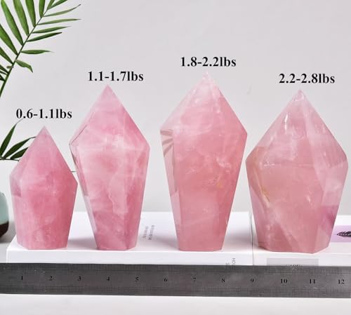 Rose Quartz Tower Healing Crystal Quartz Obelisk Point Pink Stone Wand Reiki Healing Meditation Rock 1.1-1.7 LBS
