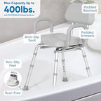 Padded Shower Chair and Bath Chair with Armrests and Back, Comfortable Deluxe Shower Chair for Inside Shower and Bathtub for Elderly and Seniors Safety, Adjustable Height, Institutional Quality, Gray