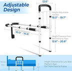 Bed Rails for Elderly Adults Safety - ASTM Approved Adjustable Bed Cane Supports 350LBS with Non-Slip Grip & Storage Pocket, Stable Bed Assist Rails for Seniors, Tool-Free