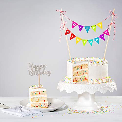 Donoter 24 Pcs Glitter Silver Happy Birthday Cupcake Toppers Cake Picks for Birthday Party Decoration Supplies