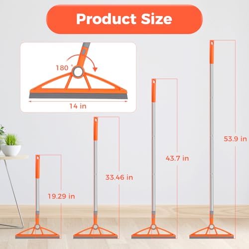 wlich 2-in-1 Air Broom, 180° Rotating 54 Inch Adjustable Silicone Rubber Broom Includes 2 Scraping Strips, Sweep and Silicone Tools with Long Handle for Cleaning Bathrooms,Glass,Tiles,Pet Hair