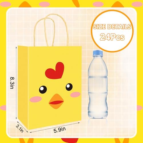 FYSUIMU 24Pcs Chicken Party Paper Bag Yellow Chick Treat Bags with Handles Farm Animal Candy Goodie Bags for Birthday Baby Shower Party Favors Supplies