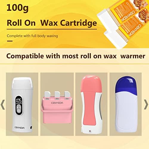 Roll On Wax Kit - Hair Removal Cartridges, 4 Pack Honey Rollers With 50 Strips and 20 After-Wax Treatment Wipes