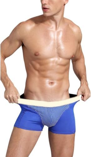 3pcs Men's Magnetic Therapy Boxer Shorts, Enlargement Underwear for Improving Male Power (Blue,Large)