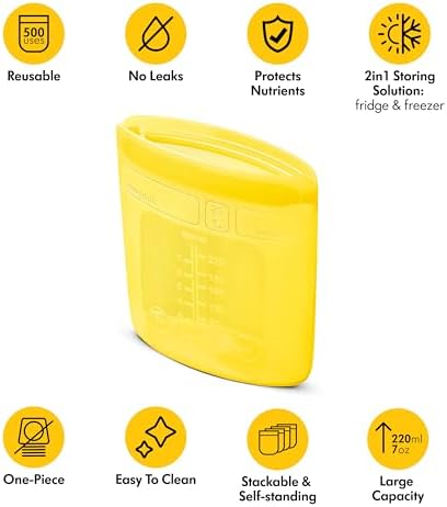 Medela Reusable Silicone Breast Milk Storage Bags with Double-Seal Design, BPA Free, One-Piece, Fridge and Freezer Storable, 220 ml, 500 Uses