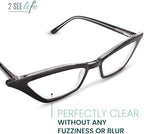 2SeeLife Premium Cat Eye Reading Glasses for Women – Narrow-Medium Fit, Sturdy Frame, Spring Hinges, Stylish Funky Readers, Black, +3.00
