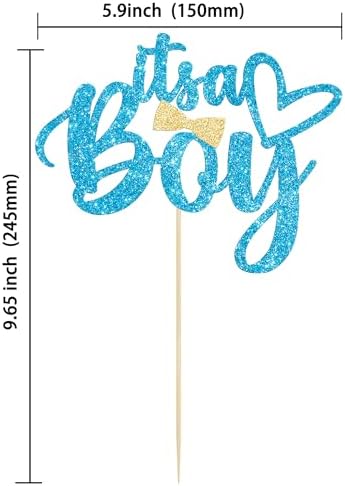 Gyufise 1 Pack Blue Glitter It's a Boy Cake Topper Gender Reveal Cake Decoration Pick for Baby Shower Gender Reveal Baby Boy 1st 2nd 3rd Birthday Party Decorations Supplies