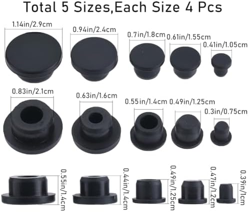 GORGECRAFT 20Pcs 5 Sizes Silicone Hole Plug Black Rubber Round Waterproof Button Tube End Cover Soft Flexible Stopper Plugs Furniture Accessory Fit for Bottle Pipes 7.5-21mm Inner Diameter