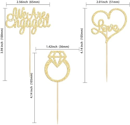 Gyufise 24Pcs Gold We're Engaged Cupcake Topper Glitter Bridal Shower Diamond Ring Love Heart Cupcake Picks Wedding Engagement Theme Party Cake Decorations Supplies