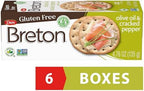 Breton Gluten Free Olive Oil and Cracked Pepper Crackers Bulk (Pack of 6) - Entertaing Pack, Non-GMO, Plant-Based, For Snacking, Dips, Charcuterie Boards, Cheese and Spreads, 6x4.76oz