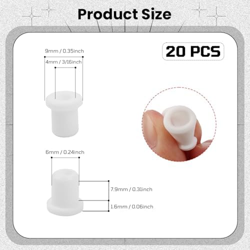 20PCS Rubber Grommets 1/4"(6mm) Drill Hole, 3/16"(4mm) ID Durable White Silicone Top Hat Grommets for Automotive Firewall, Wiring Protection