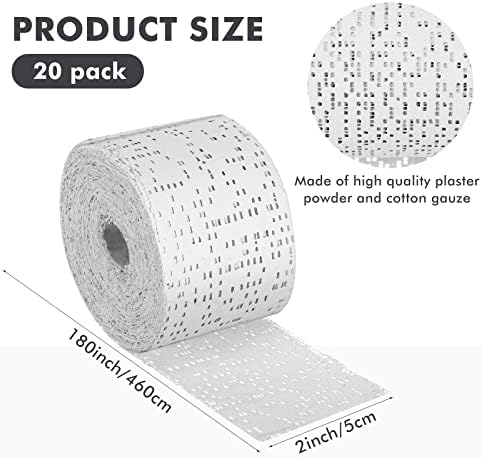 Nuogo 20 Pack 2'' x 180'' Plaster of Paris Rolls Bulk Plaster Cloth White Gauze Bandages Each Roll 5 Yards for Craft Projects Mache Belly Cast Sculptures Wraps Masks