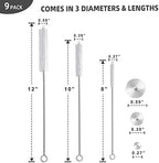 9-Piece Straw Cleaner Brush Kit - for Stanley Mug 40, 30, 20 oz, (3-Size) Extra Long Pipe Cleaners, Straw Cleaning Brush for Tumbler, Sippy Cup, Bottle and Tube