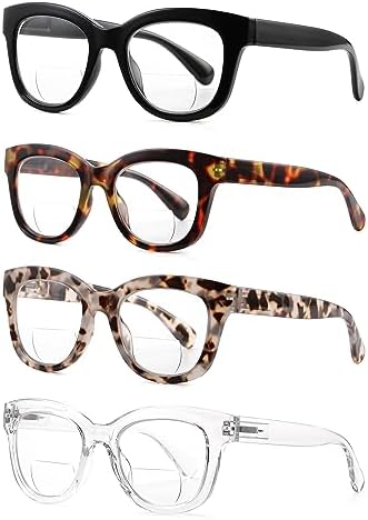 ZUVGEES 4 Pack Retro Oversized Bifocal Reading Glasses for Men Women Blue Light Blocking Computer Readers with Spring Hinge