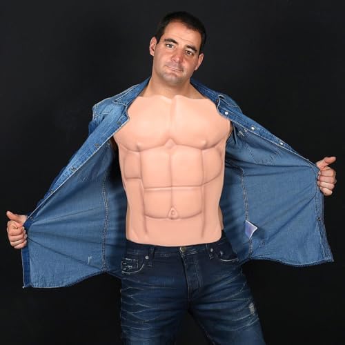 Realistic Fake Muscle Chest Suit for Men Half Body Muscle Costume for Halloween Cosplay Party Dress Up Funny Prop for Costume Events