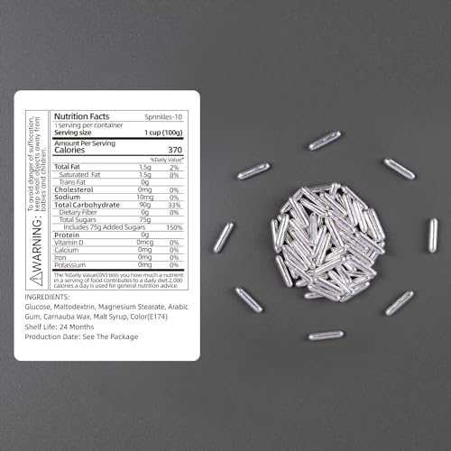 Cobakey Bright Silver Sprinkles for Cake Decorations 100g/ 3.52oz Rods Metallic Pearl Sugar Sprinkles for Cupcake Toppers Wedding Party Valentines Halloween Christmas Supplies