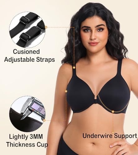 Front Closure Posture Bra, Full Coverage Plus Size Light Cup Front Clasp Everyday Bra
