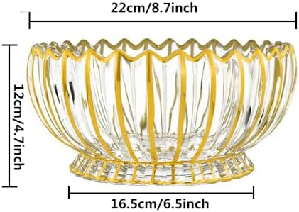 MAGCOLOR Hand painted Gold Round Crystal Glass Fruit Bowl-8.7inch Diameter, Footed Bowl,Elegant Decorative Fruit/Candy Bowl.