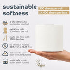 Bumboo Bamboo Toilet Roll 48 Pack | Toilet Paper 3 ply, 300 Sheets | Plastic-Free, Soft, Strong, Sustainable & Biodegradable Toilet Tissue