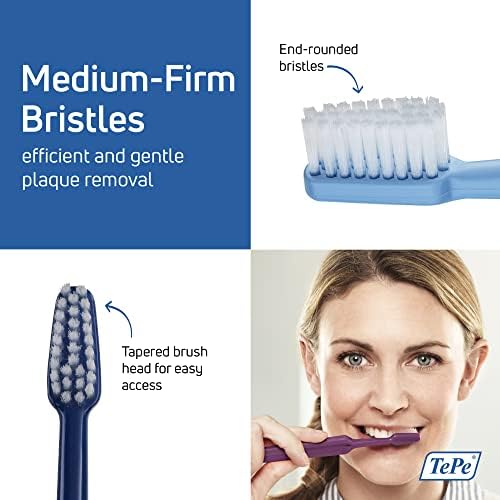 TePe Select Medium Toothbrush, Adult Medium-Bristle Toothbrush with Compact Tapered Head and Angled Neck, Pack of 1